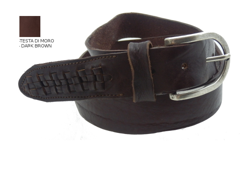 Cintura in Cuoio - Punta intrecciata - Testa di Moro - 40mm